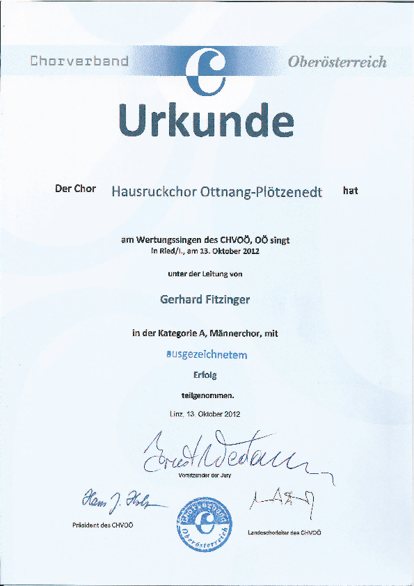 Urkunde vom Wertungssingen