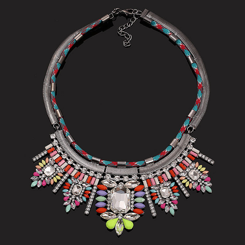 Thumbnail: crystal gemstone pendant exaggerated necklace