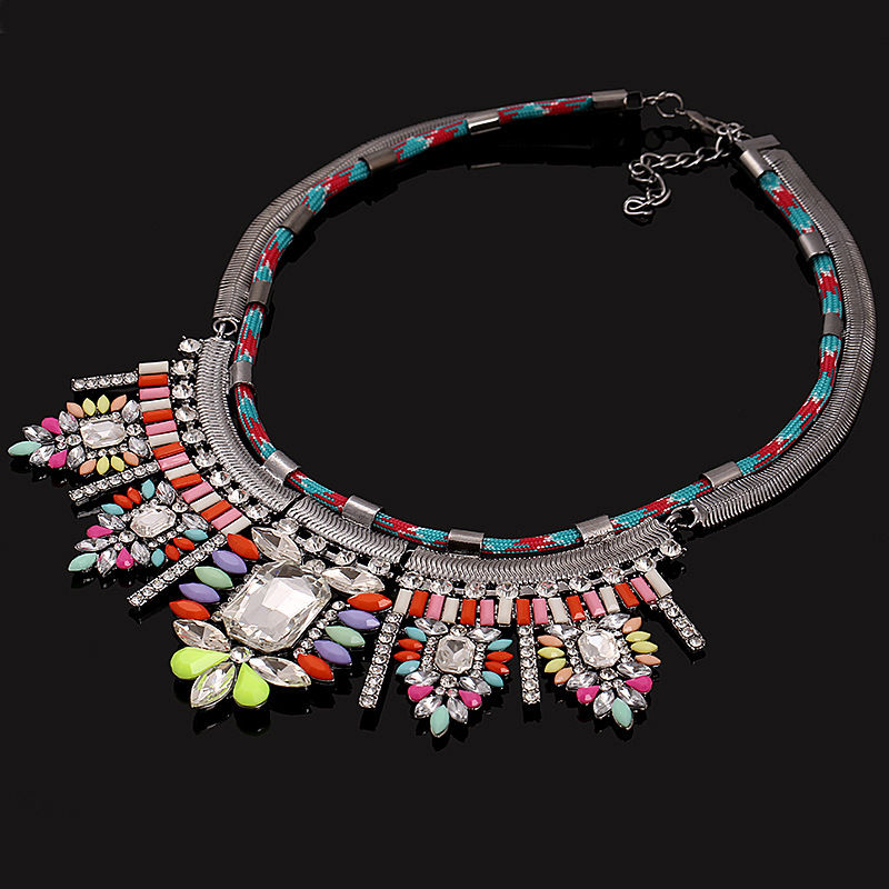 Thumbnail: crystal gemstone pendant exaggerated necklace