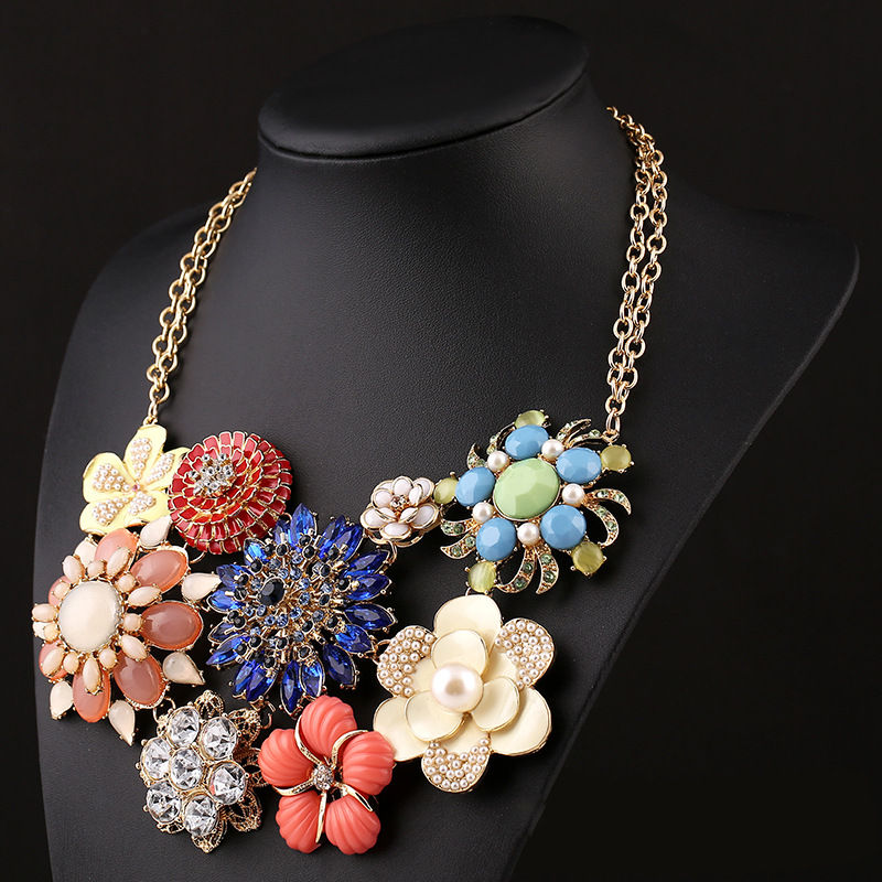 Thumbnail: colorful crystal gemstone flower necklace for wome