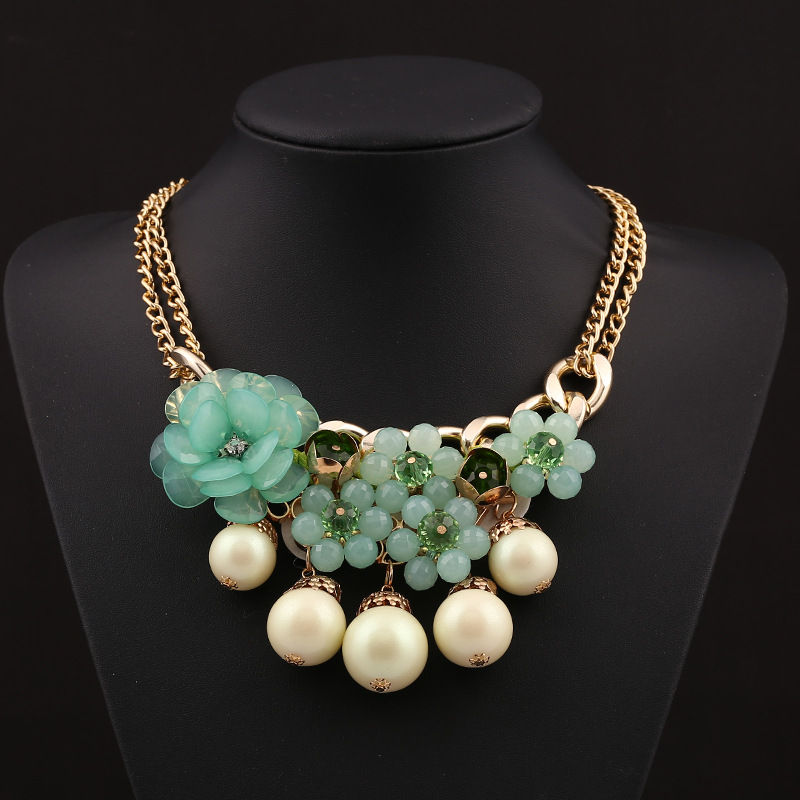 Thumbnail: exaggerated rose pendant pearl necklace for women