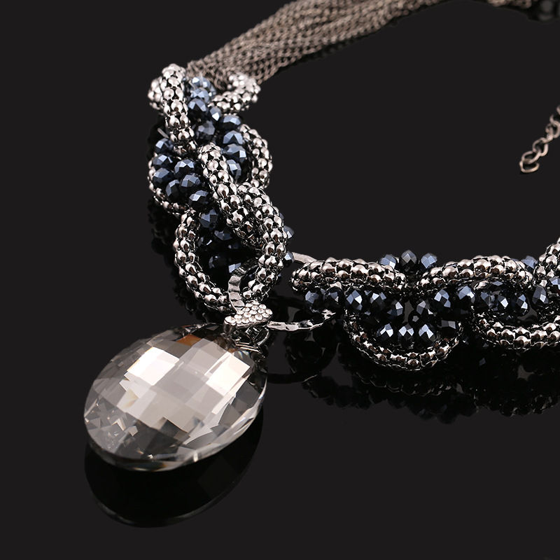 Thumbnail: Retro woven Necklace with big gemstone pendant