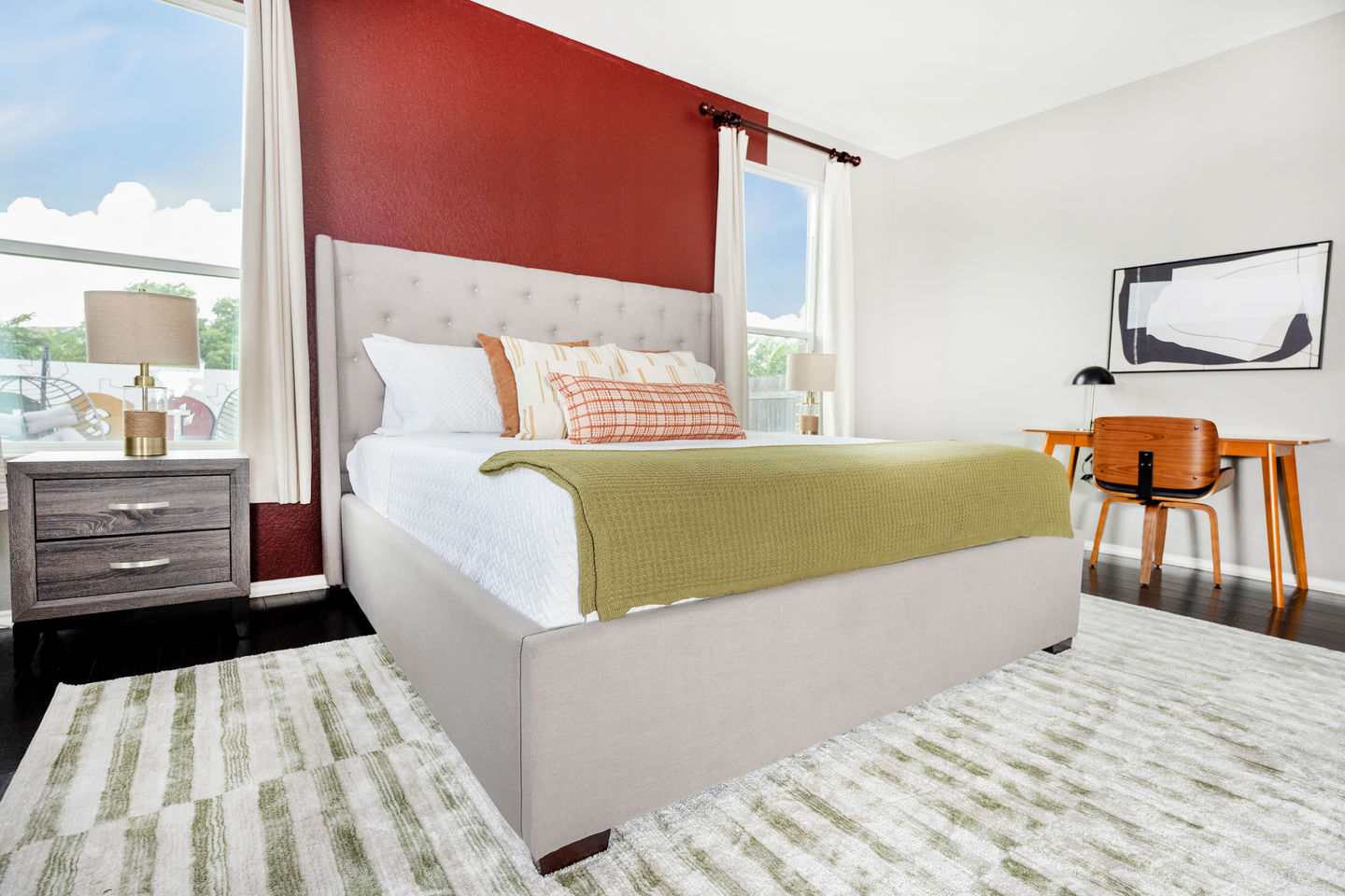 real estate photo taken of airbnb home showing modern bedroom