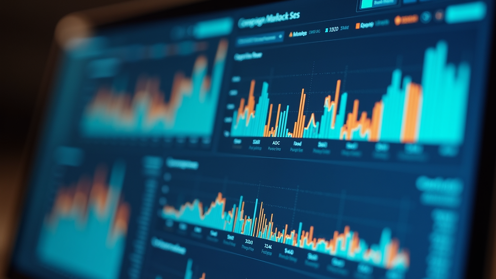 Close-up view of a digital marketing dashboard showing analytics and campaign performance