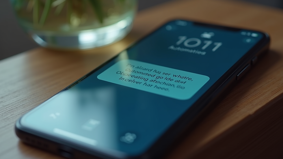 Close-up view of a smartphone displaying automated guest message from AI