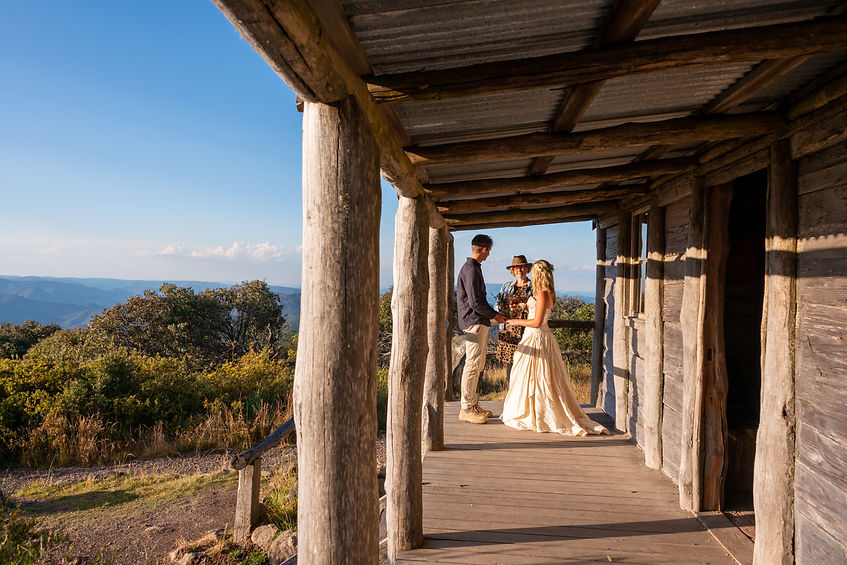 Wedding Celebrant Michelle Boyd at WILD LOVE Elopement Craig's Hut, ON VERANDAH, Mt Bulla,