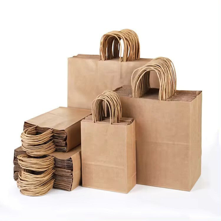 500 x Paper Bags with Twisted Handle 7.6" x 8.6" x 3.2" Brown Kraft Carrier Bags
