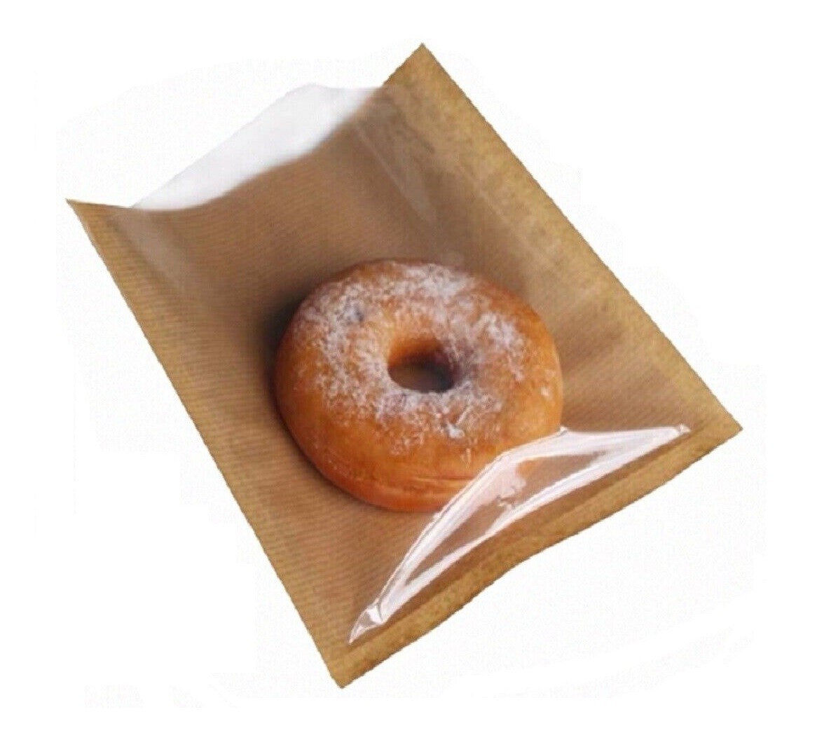 Film Fronted Paper Bags Brown Clear Window Cellophane Food Display Bag All Sizes