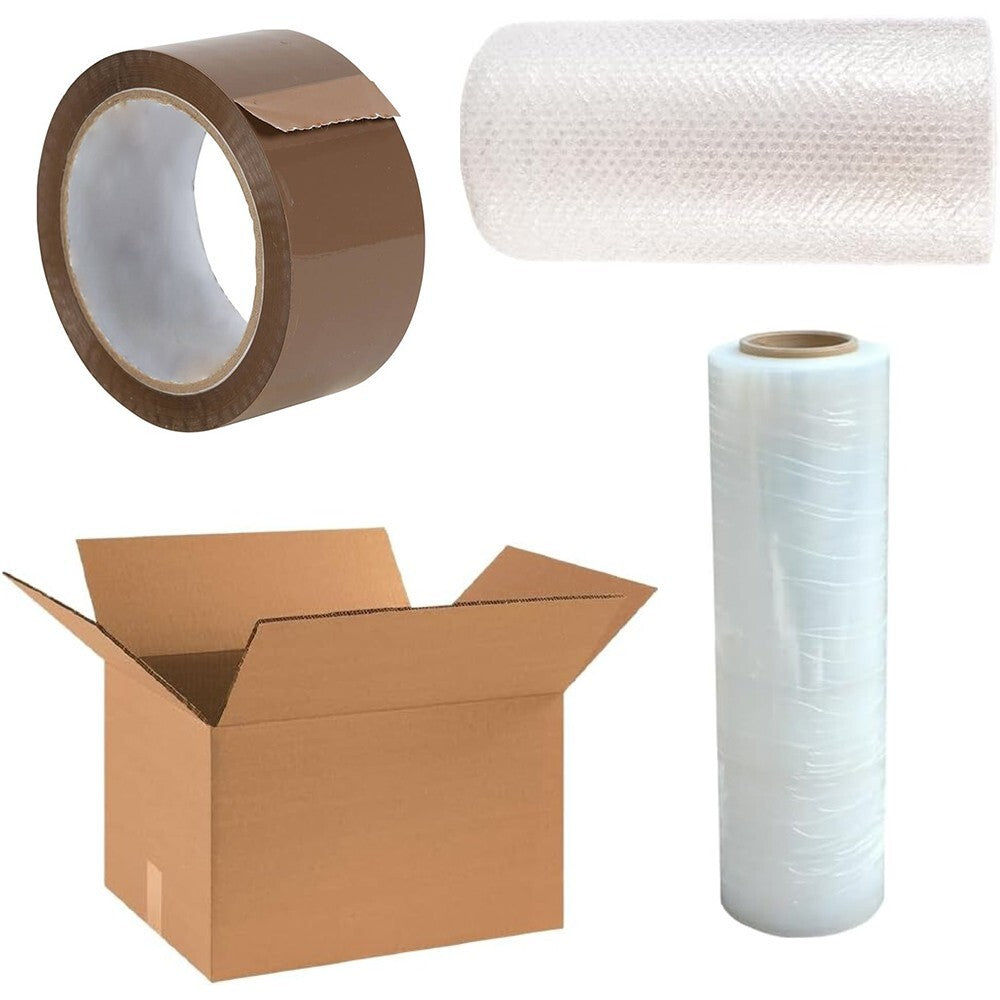House Removal Kit 10pcs Cardboard Box Bubble Wrap Pallet Wrap Brown Packing Tape