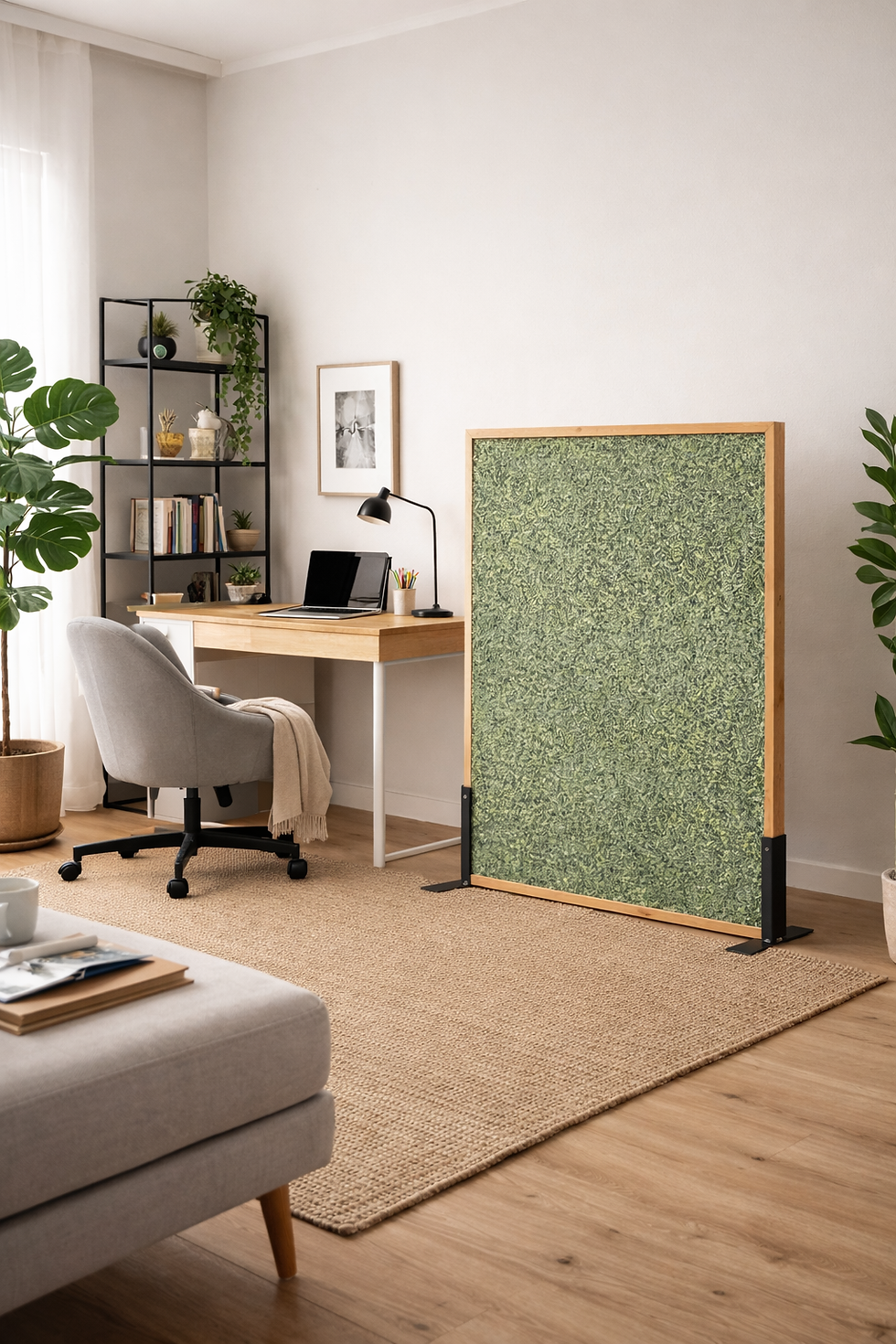 Skærmvæg af genanvendt tekstil grønmeleret