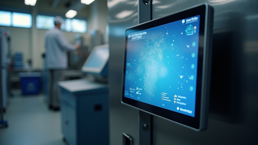 Eye-level view of industrial touchscreen IHM panel mounted on machine