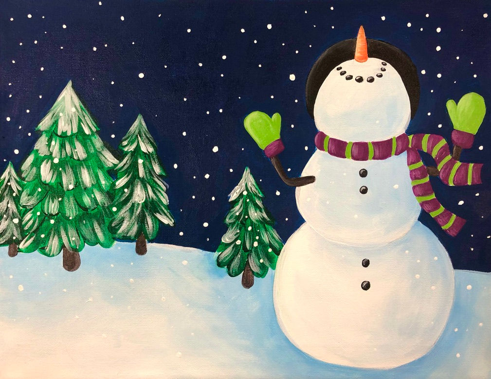 Snowman at Night Canvas Kit