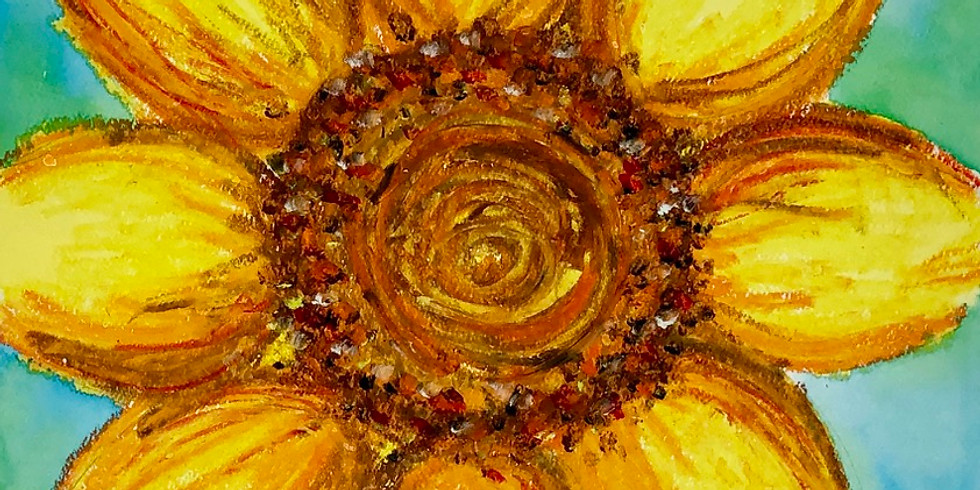 toddler fall sunflower mixed media painting