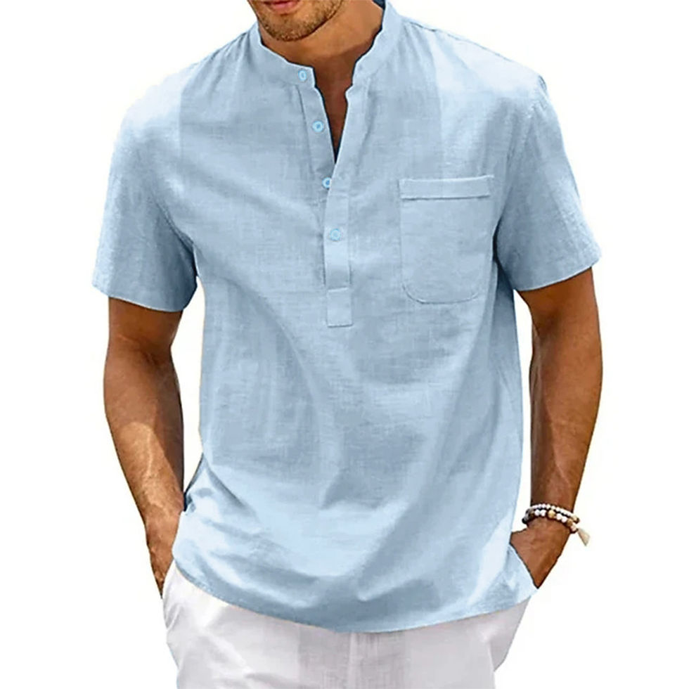 Miniatura: Camisa de Linho e Algodão Masculina Gola Henley - Casual