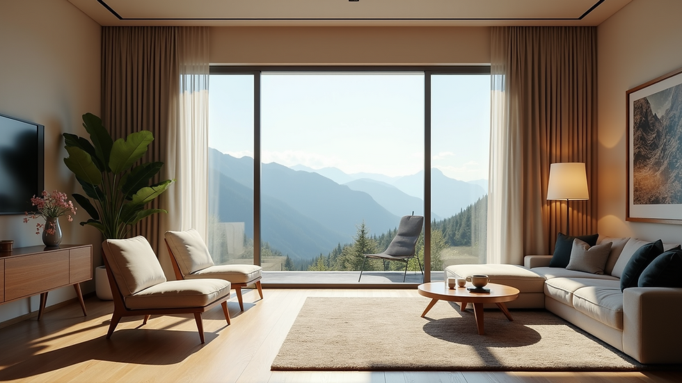 Eye-level view of a luxurious room with a stunning mountain view