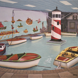 Giclée print of painting Little Boats At Trimpers Ocean City Maryland by artist Patrick Henry