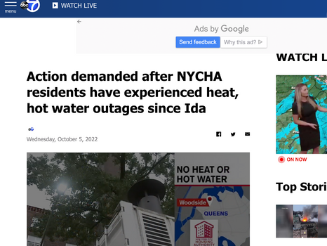 ABC 7: Action demanded after NYCHA residents have experienced heat, hot water outages since Ida