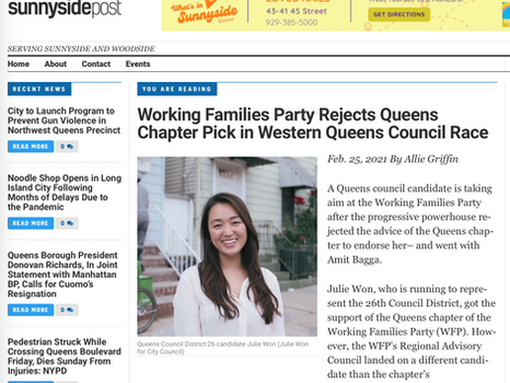 SUNNYSIDE POST: Working families party rejects Queens Chapter pick in western queens council race 