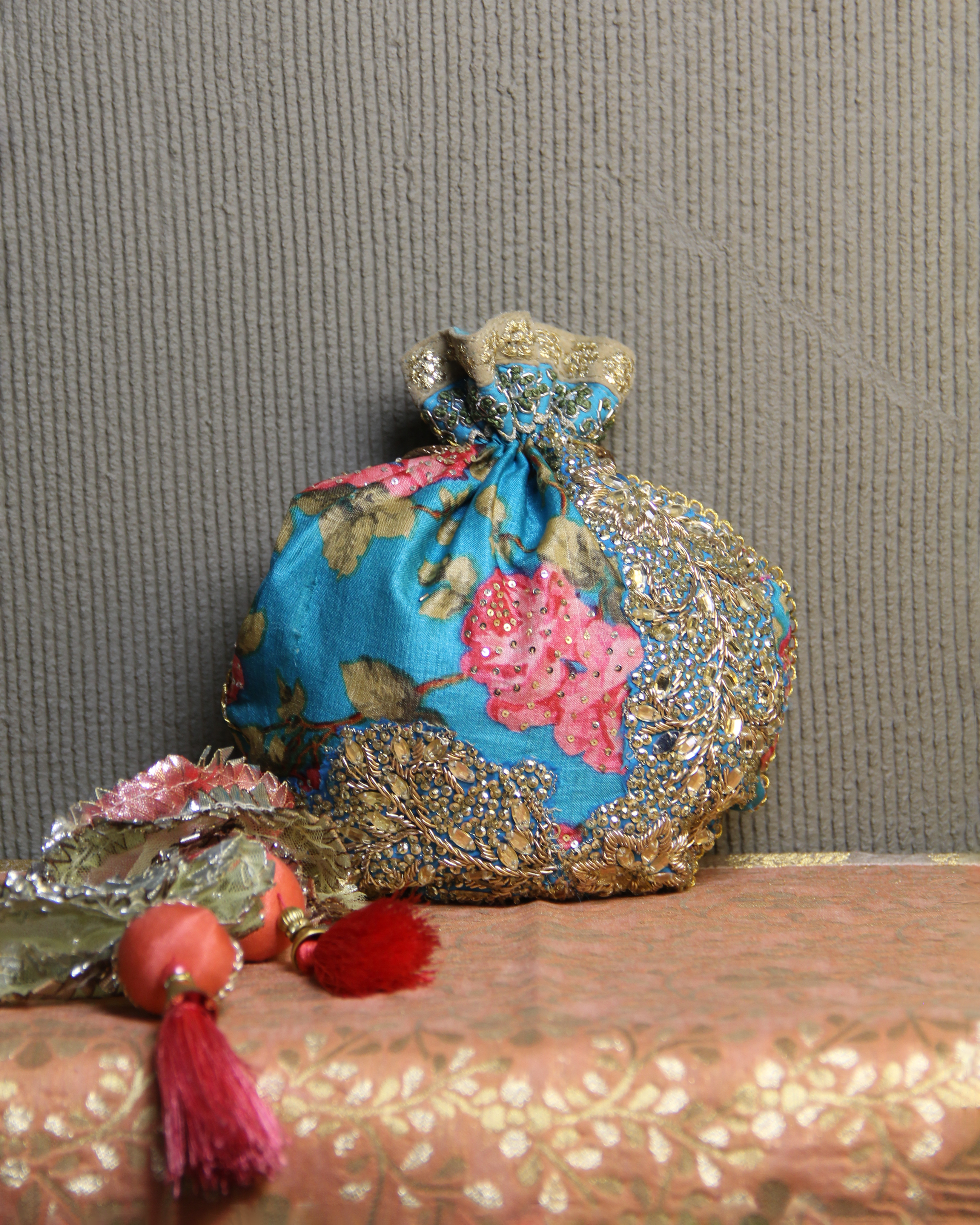 Turquoise Blossom Potli