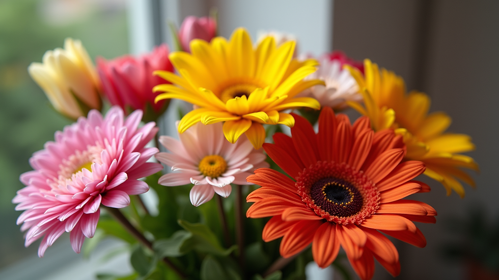 Eye-level view of a vibrant flower bouquet ready for delivery
