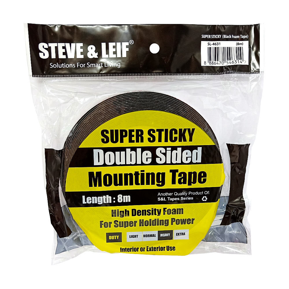 Steve & Leif Super Sticky Double-Sided Foam Mounting Tape 4631 18mm by 8m Black