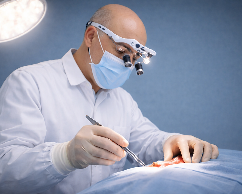Paciente em procedimento de cirurgia dermatológica no consultório