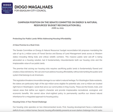 CAMPAIGN POSITION ON THE SENATE COMMITTEE ON ENERGY & NATURAL RESOURCES' BUDGET RECONCILIATION BILL