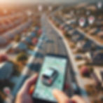 A map or GPS view of common driving test routes around Austin, or a car navigating a suburban street commonly used for driving tests, highlighting the familiar surroundings and preparation needed for driving tests in real environments.