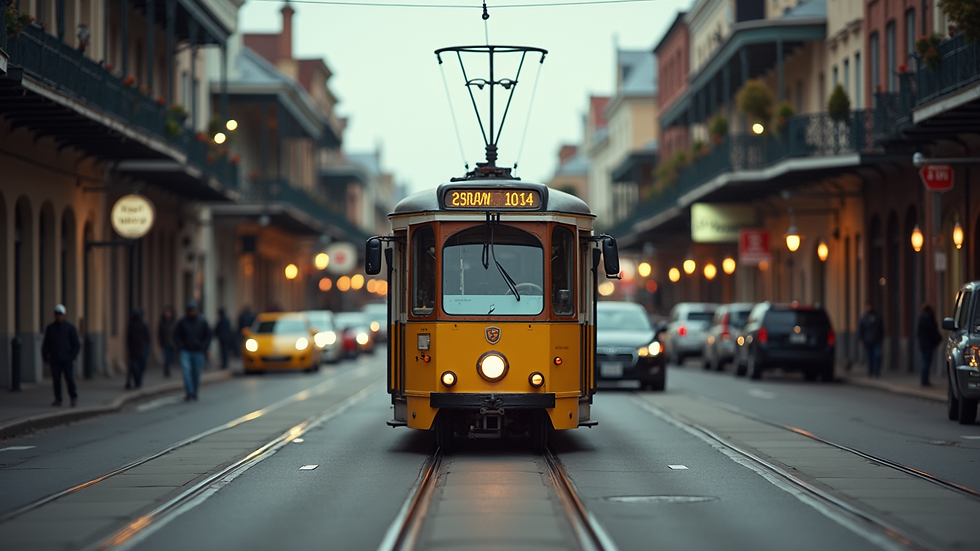Close-up view of a streetcar on a New Orleans avenue