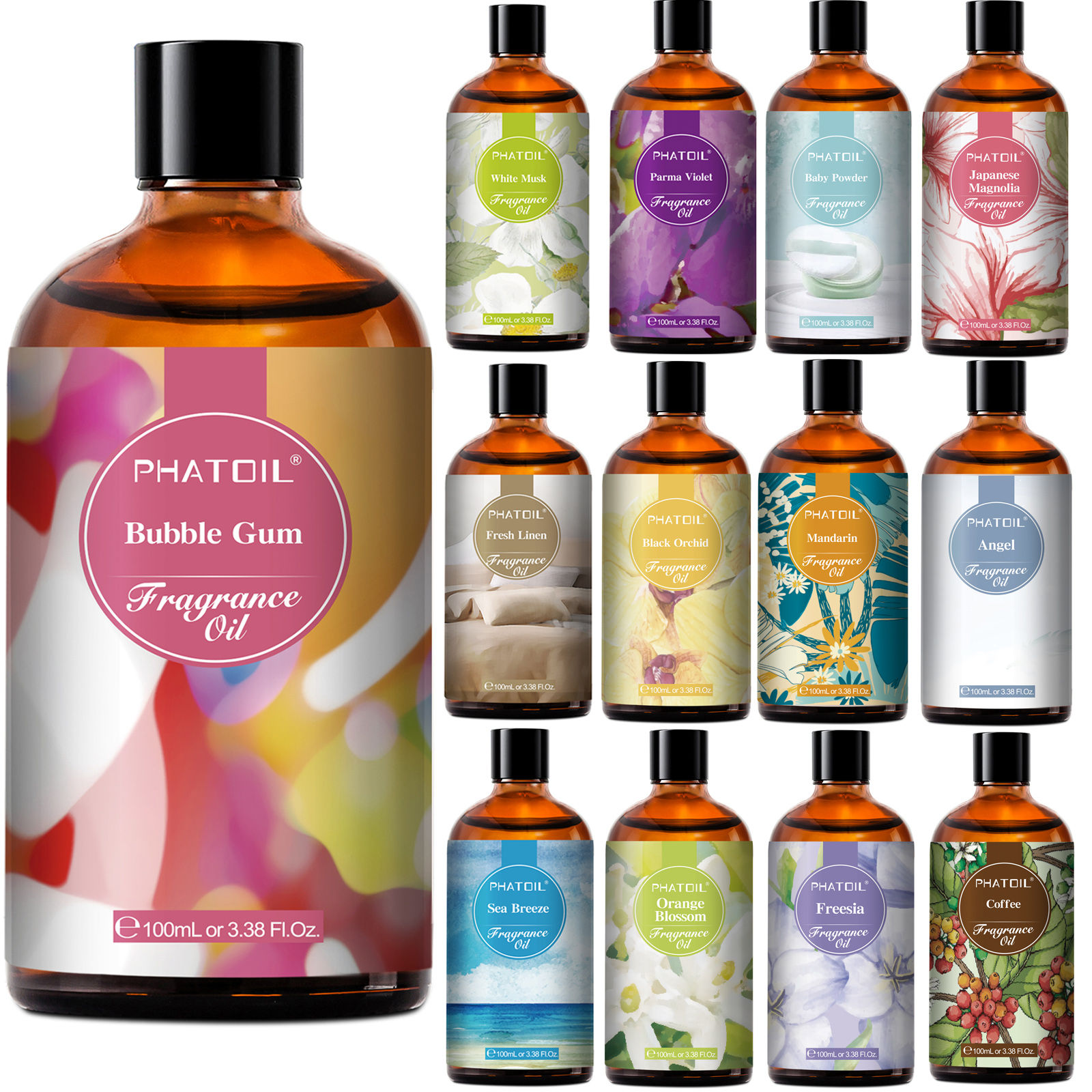 PHATOIL 100ml Fragrance Oil Coconut & Vanilla Bubble Gum Sea Breeze White Musk A