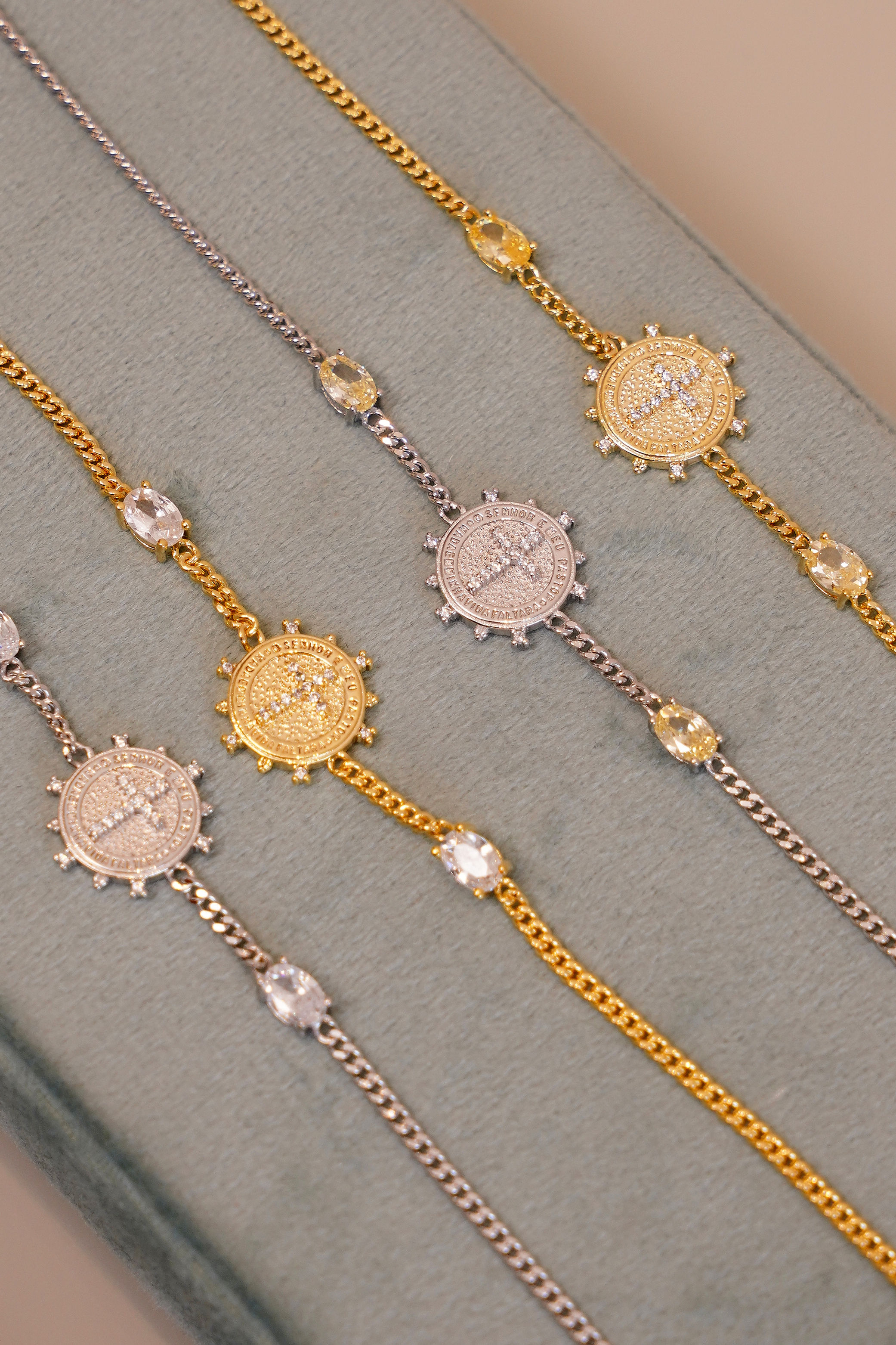 Pulseira em Prata 925 Cruz com pedra Yellow