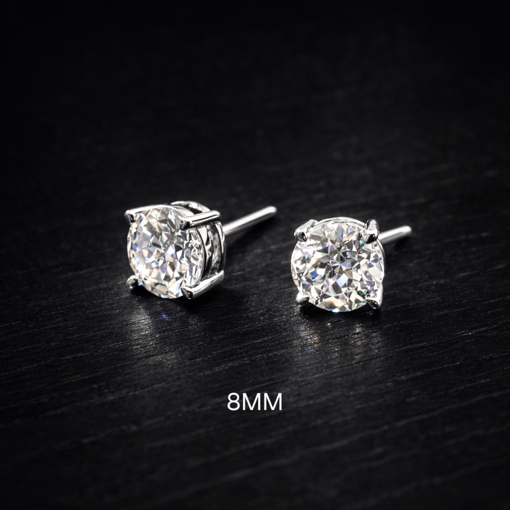 Brinco Ponto de Luz 8MM Moissanite Rose Cut em Prata 925