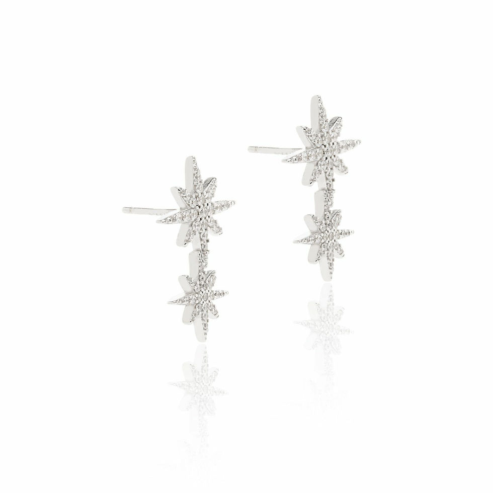 Miniatura: Brinco em prata 925 earcuff estrelas e zirconias branca