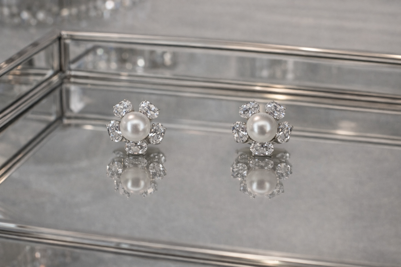 Brinco de Flor com miolo de pérola em Prata 925