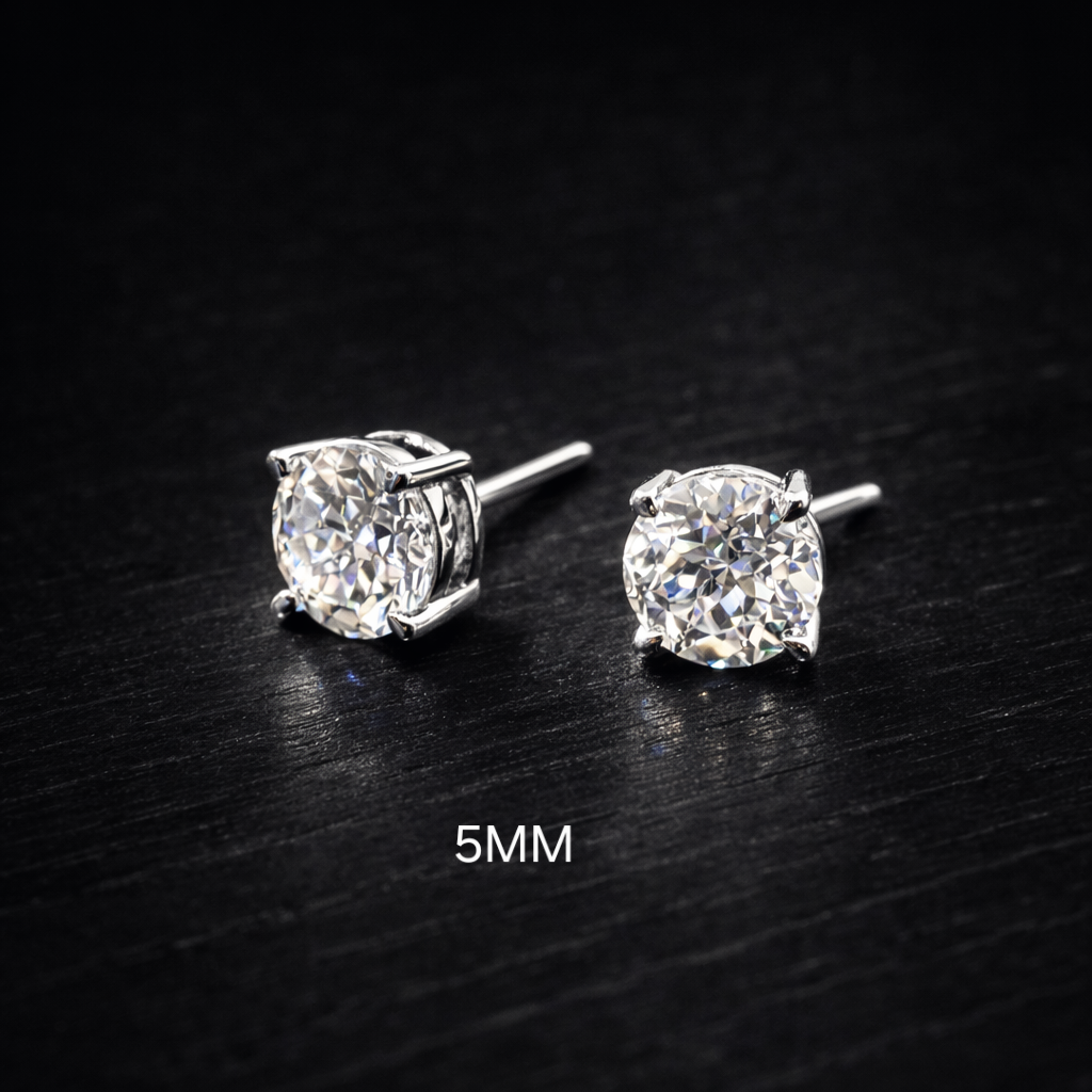 Brinco Ponto de Luz 5MM Moissanite Rose Cut em Prata 925