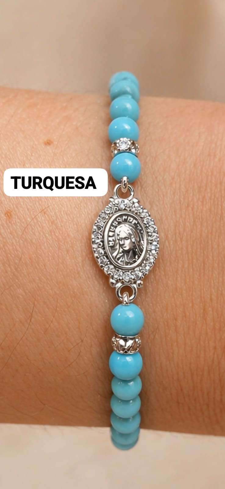 Pulseira Nossa Senhora com pedras naturais Turquesa em Prata 925