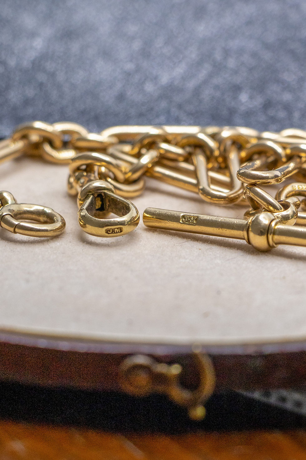 縮圖：Antique 9ct Gold Trombone Chain With Dog Clip, Bolt Ring And T-Bar