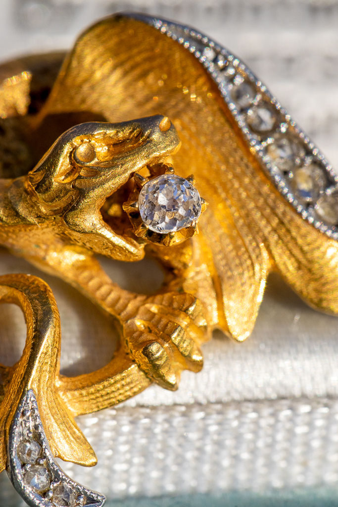 Miniaturebillede: Antique c.1900 18ct Gold, Platinum & Diamond Chimera Dragon Brooch Pendant