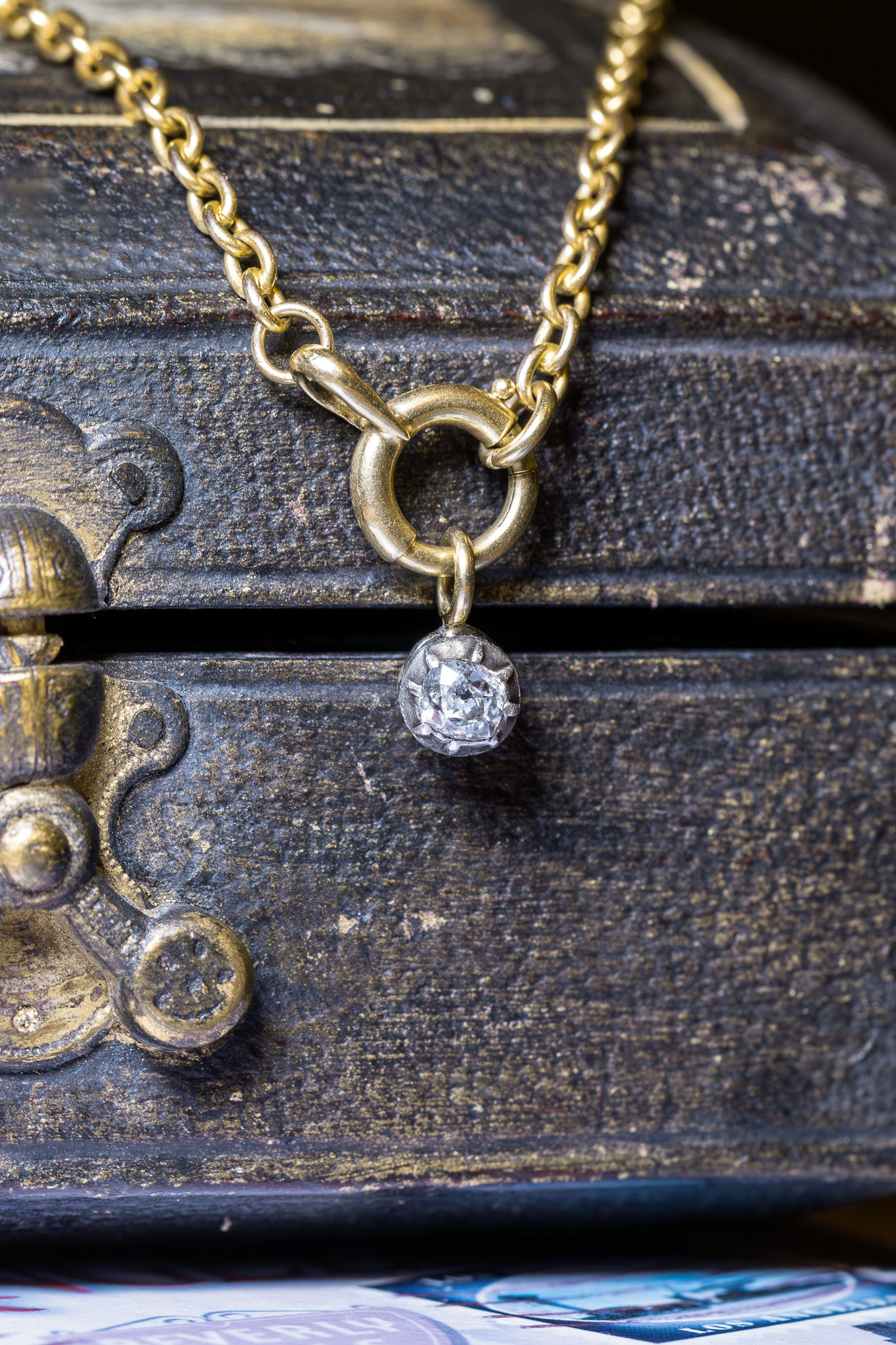 Antique Old Mine Cut Diamond Nugget Charm In Silver And 18ct Gold