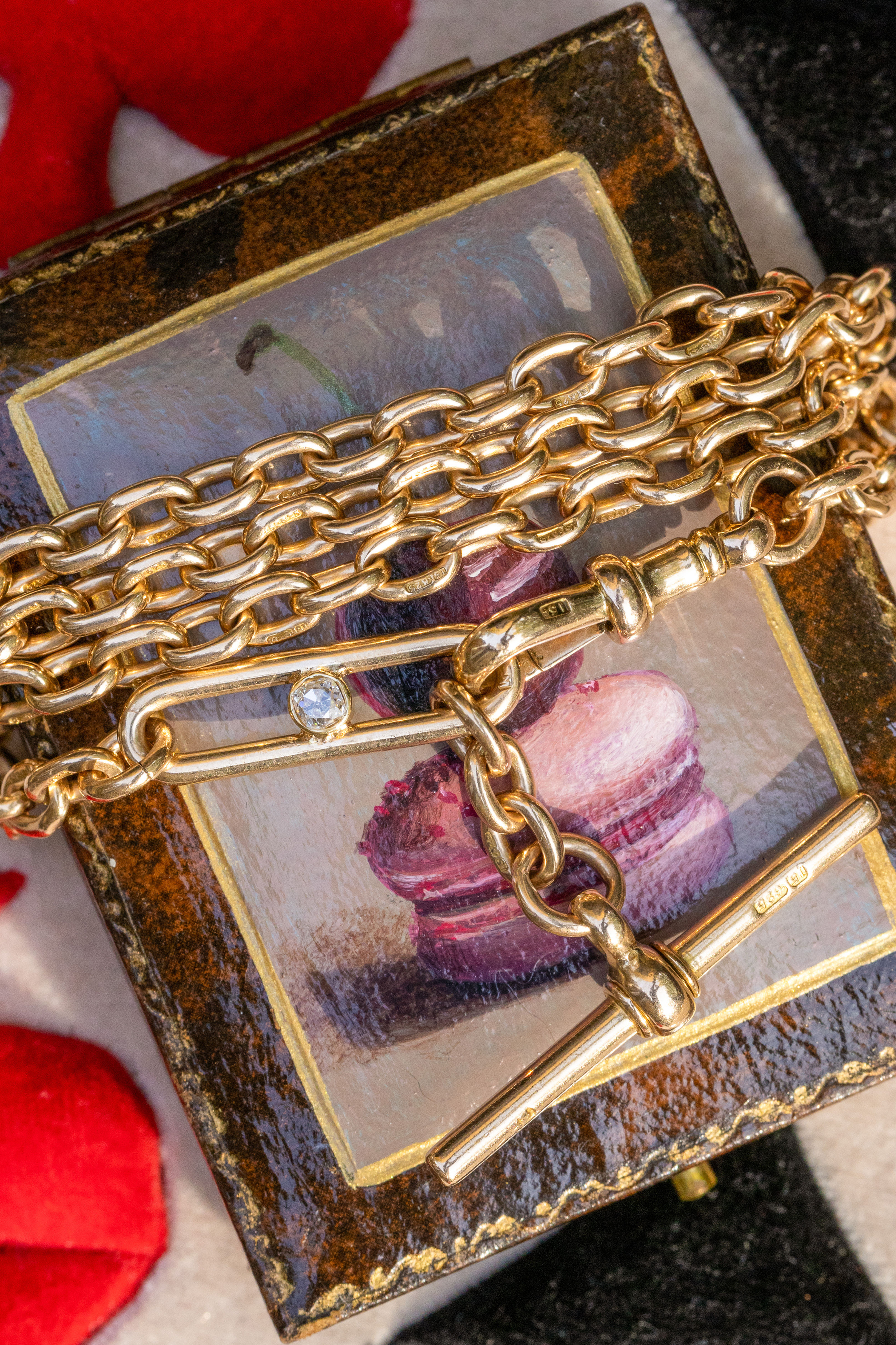 Antique Oval Link Chain With Statement Diamond Trombone Link | 15ct Gold