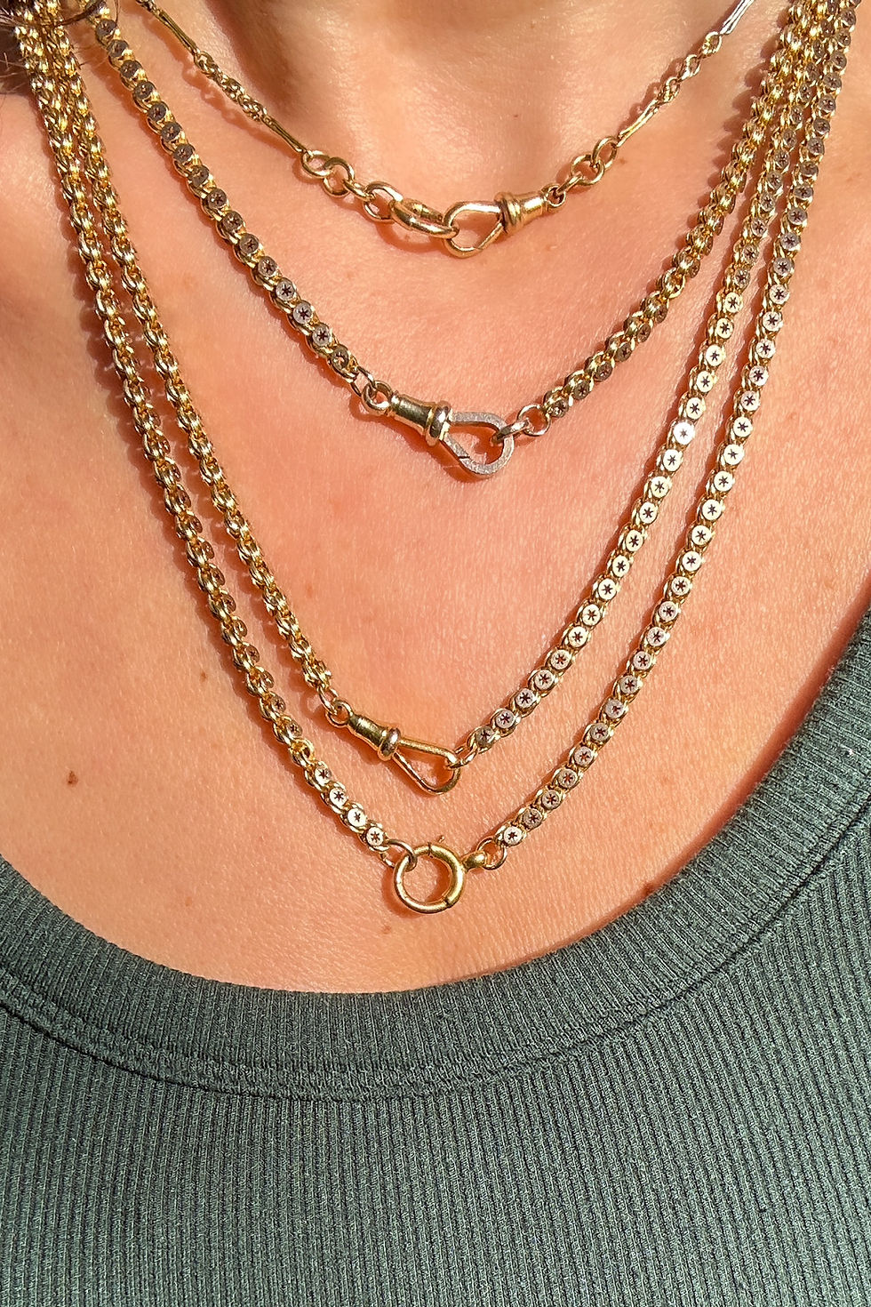 Thumbnail: Antique 9ct Gold Star Link Chain With Bolt Ring