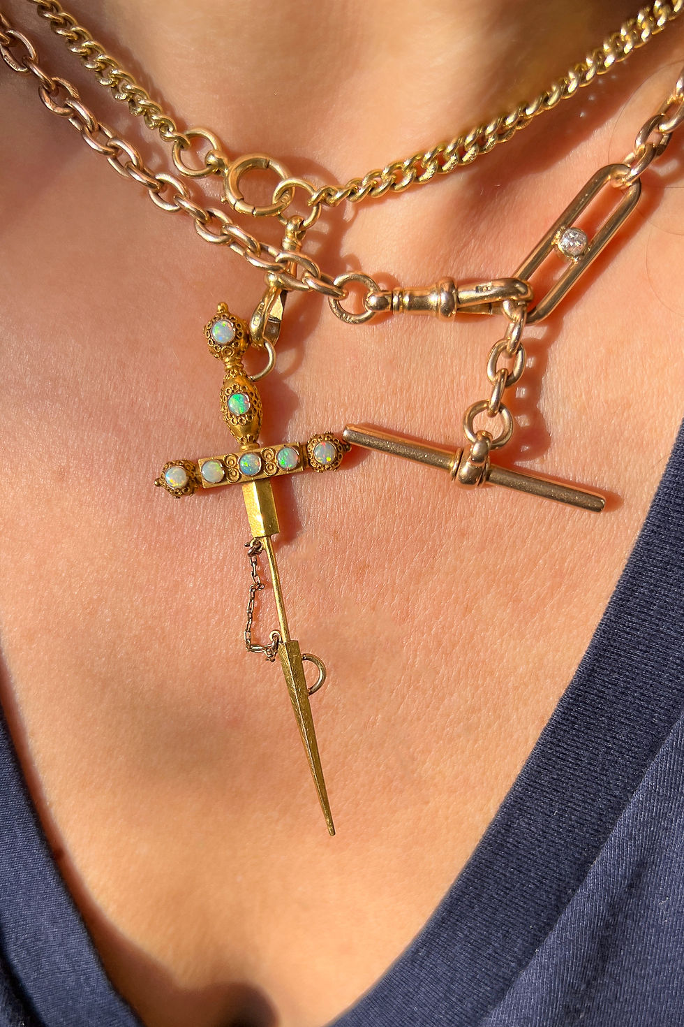 Thumbnail: Antique High Carat Gold Opal Sword Jabot Pin Extender