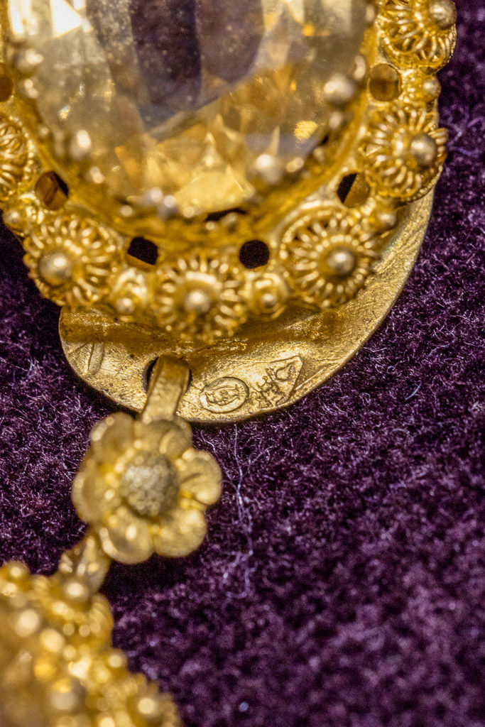 Thumbnail: Close-up of the French hallmarks on the antique 18ct gold citrine riviere necklace