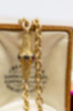 Miniaturebillede: Antique 15ct Gold Oval Link Chain With Garnet Cabochon Clasp