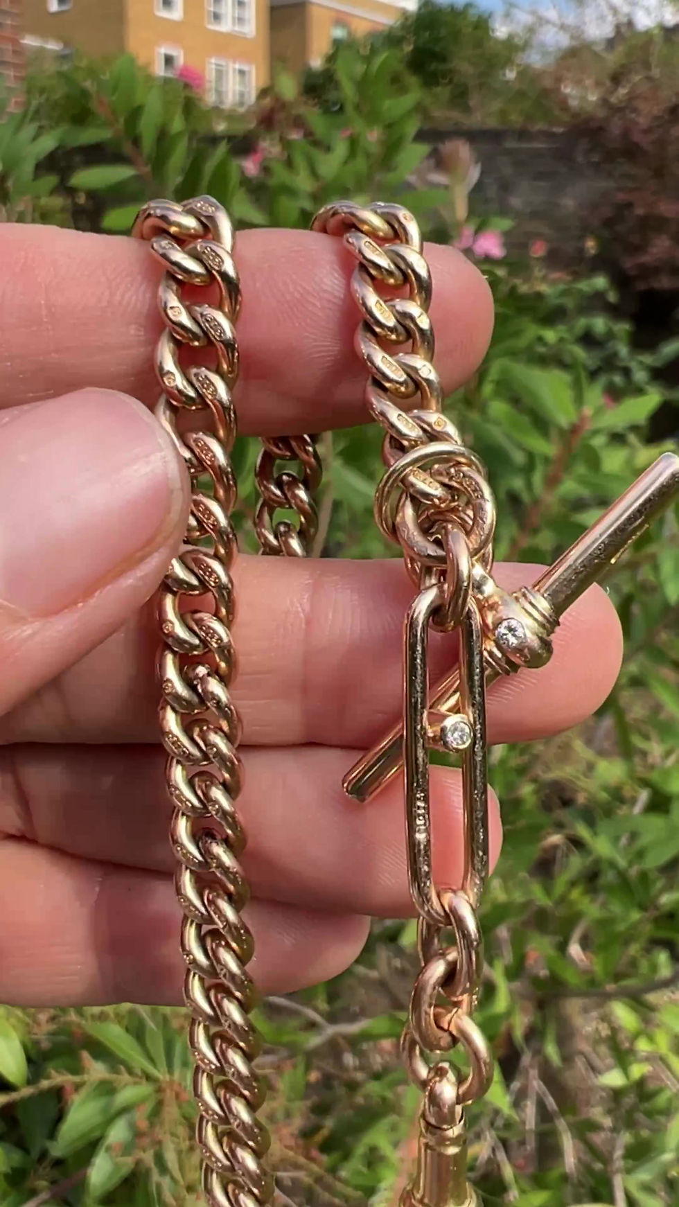 Miniatura: Antique 9ct Gold Mixed-Link Albert Watch Chain With Old-Cut Diamonds