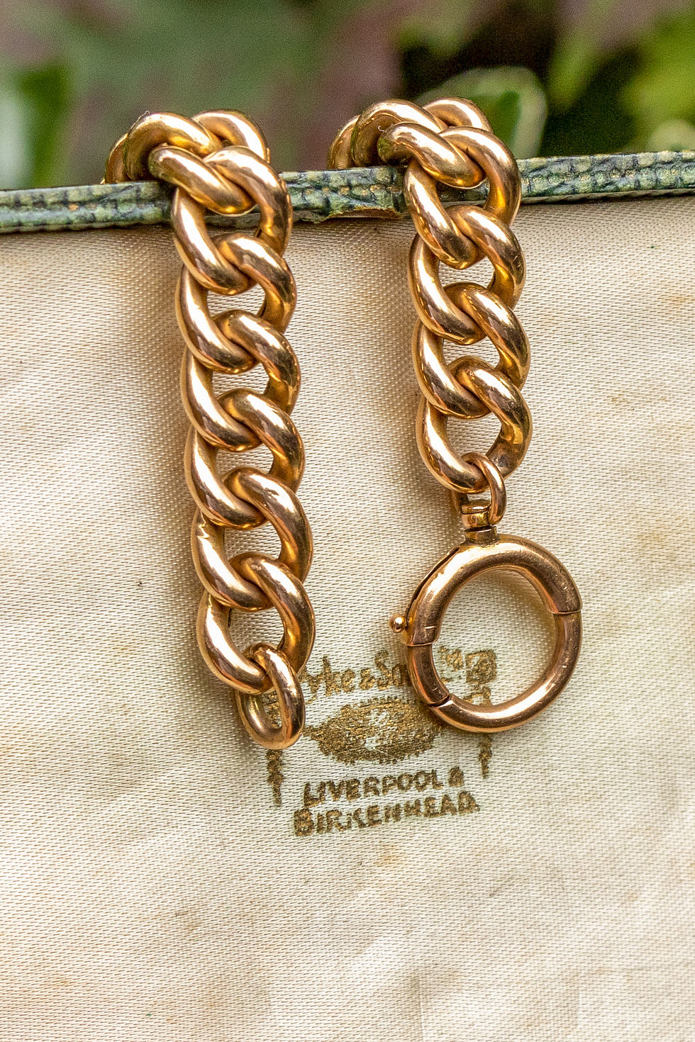 Thumbnail: Antique 15ct Gold Chunky Curb Chain Bracelet With Large 18ct Bolt Ring Clasp