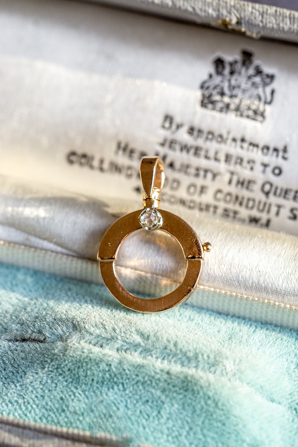 Miniatura: Antique Diamond Bolt Ring Charm Holder With Swivel Bail In 18ct Rose Gold