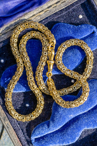 Antique Victorian 15ct Gold Star Link Chain Necklace with Dog Clip