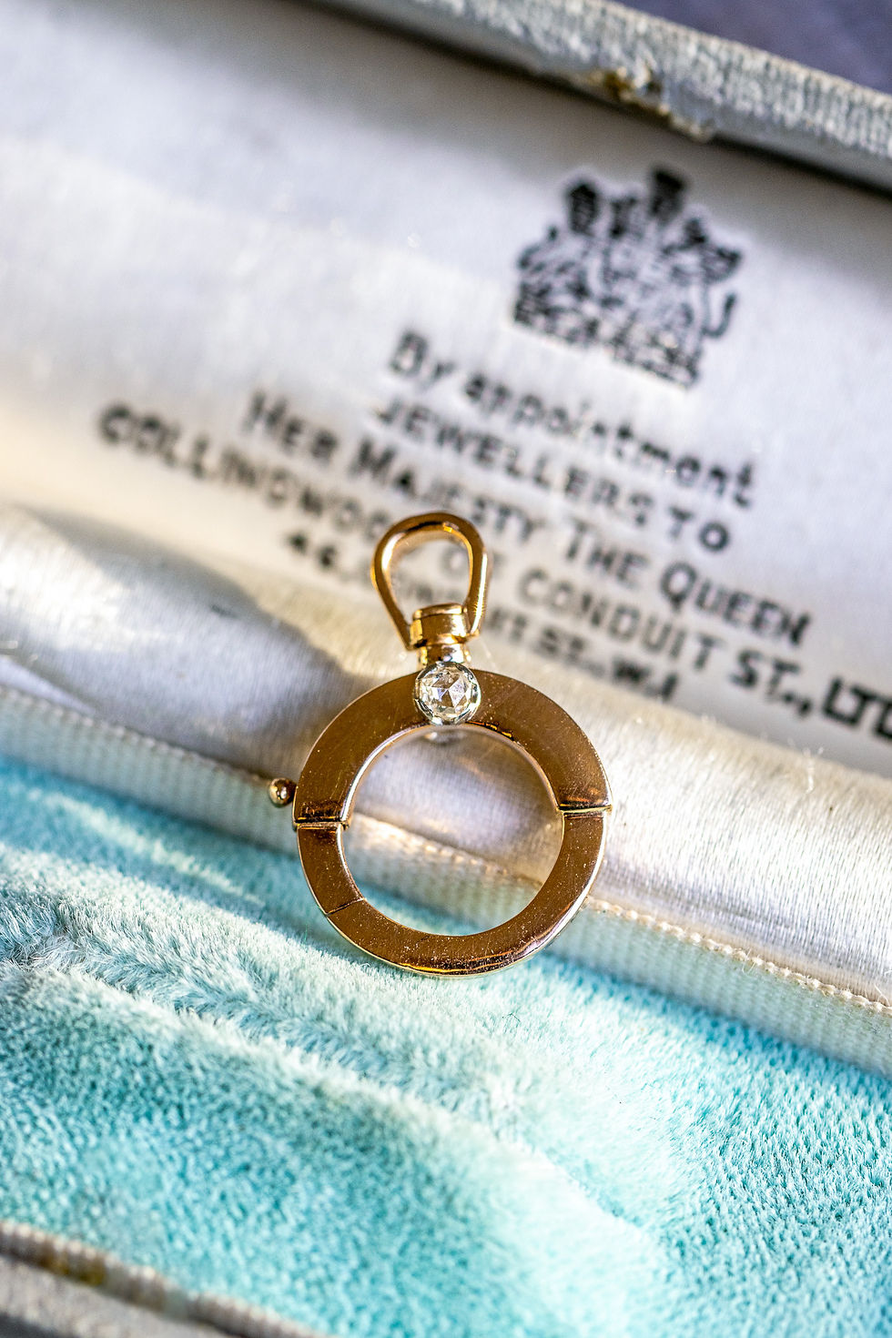 Miniatura: Antique Diamond Bolt Ring Charm Holder With Swivel Bail In 18ct Rose Gold