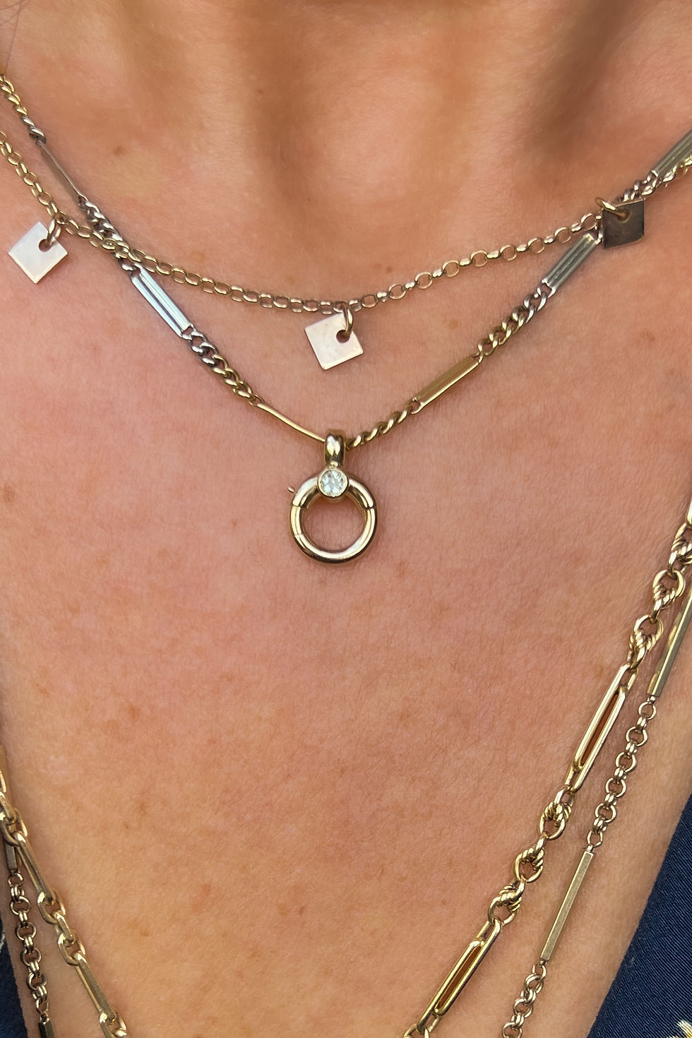 थंबनेल: Vintage 18ct Gold Bicolour Chain With Antique 18ct Gold Diamond Charm Holder